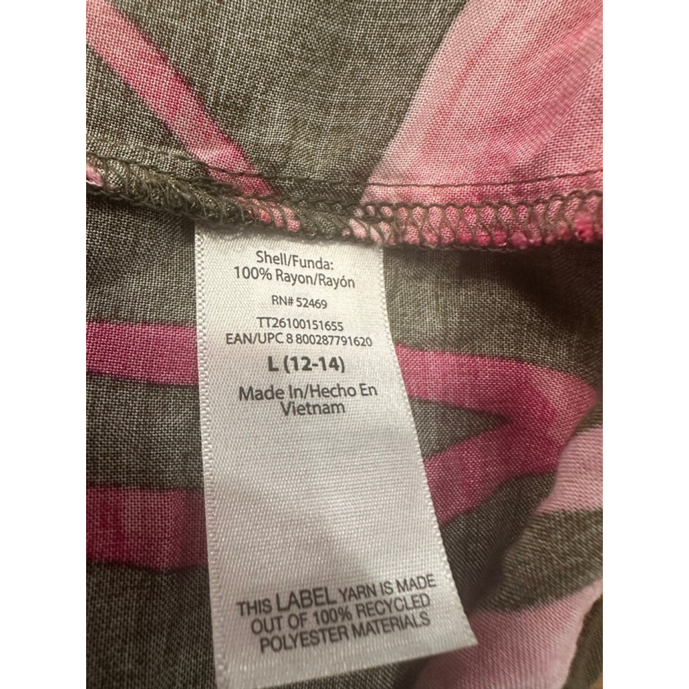 Time and Tru Tropical Maxi Dress Large Olive Pink Palm Leaf - Picture 7 of 8